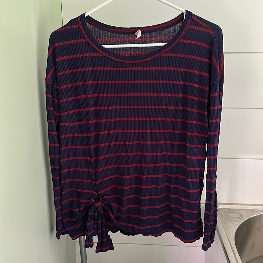 PinkBlush Maternity Small Navy and Red Striped Long Sleeve